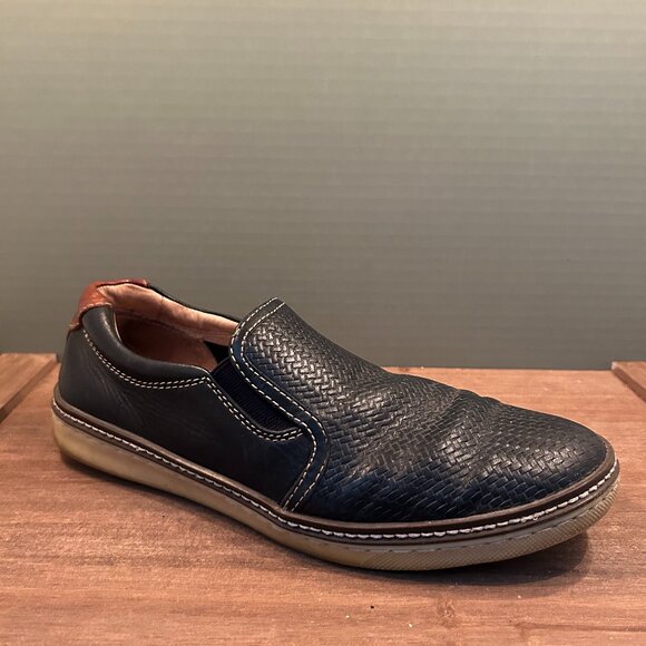 J&M Mens Black Leather Slip On Loafers Size 9M - Picture 1 of 8